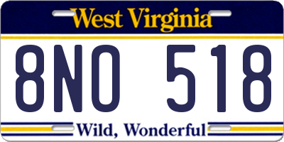 WV license plate 8NO518