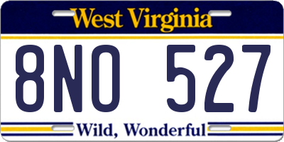 WV license plate 8NO527