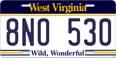 WV license plate 8NO530