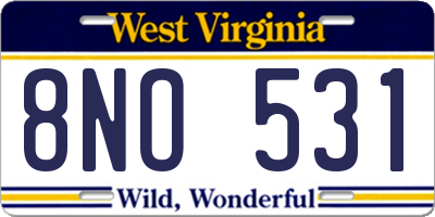 WV license plate 8NO531