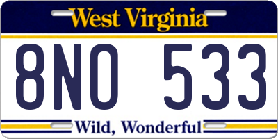 WV license plate 8NO533