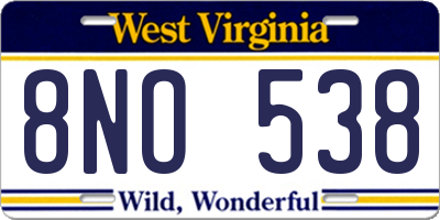 WV license plate 8NO538