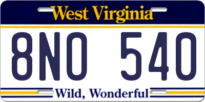 WV license plate 8NO540
