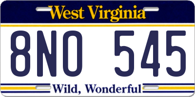 WV license plate 8NO545