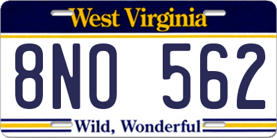 WV license plate 8NO562