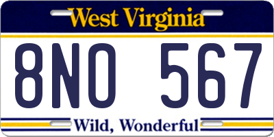 WV license plate 8NO567