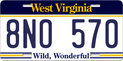WV license plate 8NO570