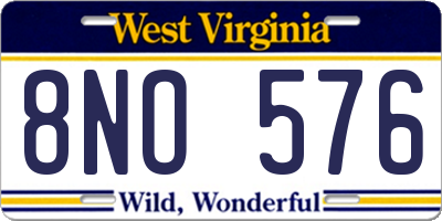 WV license plate 8NO576