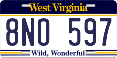 WV license plate 8NO597