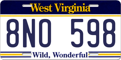 WV license plate 8NO598