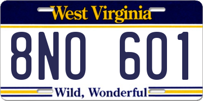 WV license plate 8NO601