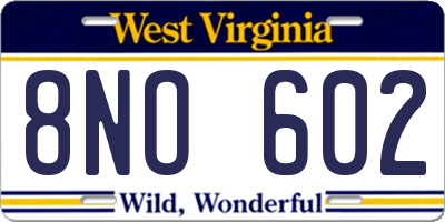WV license plate 8NO602