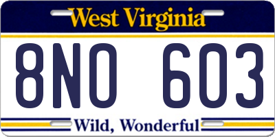 WV license plate 8NO603