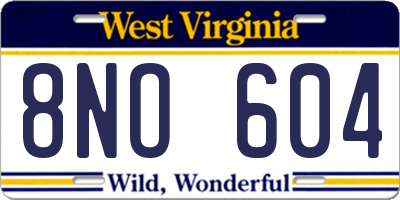 WV license plate 8NO604