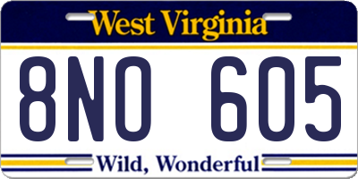 WV license plate 8NO605