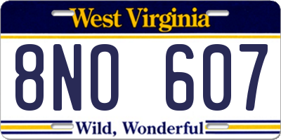 WV license plate 8NO607