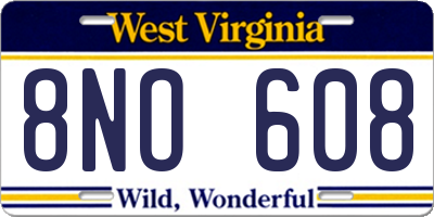 WV license plate 8NO608
