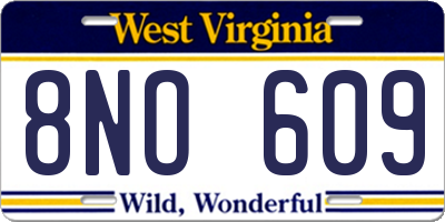 WV license plate 8NO609