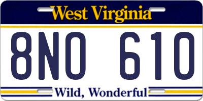 WV license plate 8NO610