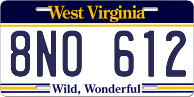 WV license plate 8NO612
