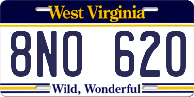 WV license plate 8NO620