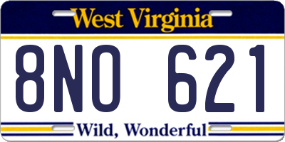 WV license plate 8NO621