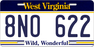 WV license plate 8NO622
