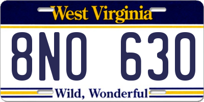 WV license plate 8NO630