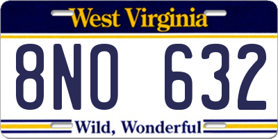 WV license plate 8NO632