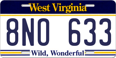 WV license plate 8NO633