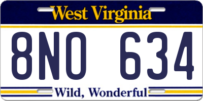 WV license plate 8NO634