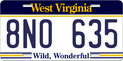 WV license plate 8NO635