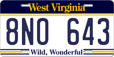 WV license plate 8NO643