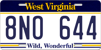 WV license plate 8NO644