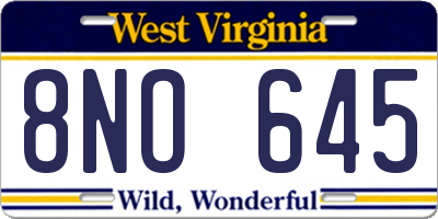 WV license plate 8NO645