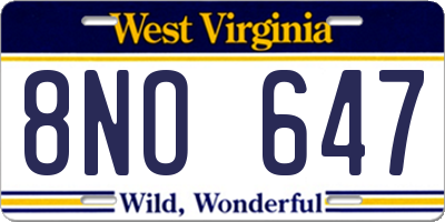 WV license plate 8NO647