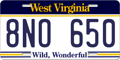 WV license plate 8NO650