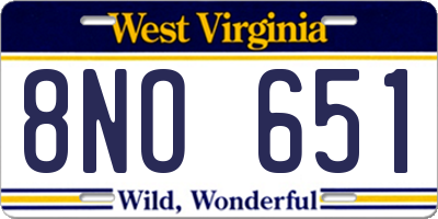 WV license plate 8NO651