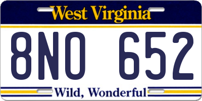 WV license plate 8NO652