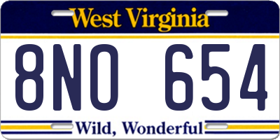 WV license plate 8NO654