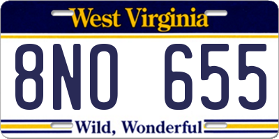 WV license plate 8NO655
