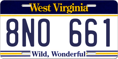 WV license plate 8NO661