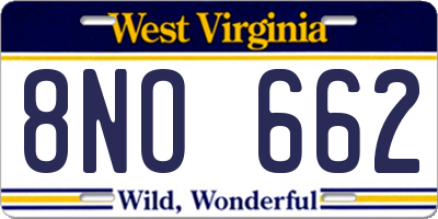 WV license plate 8NO662