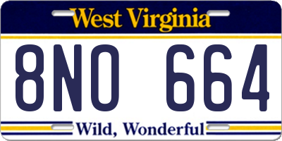 WV license plate 8NO664