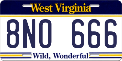WV license plate 8NO666