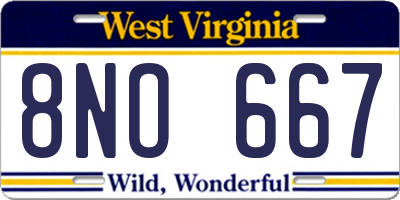 WV license plate 8NO667