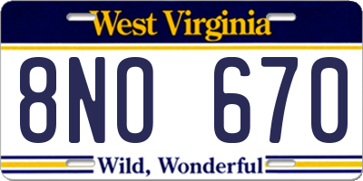 WV license plate 8NO670