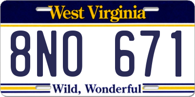 WV license plate 8NO671