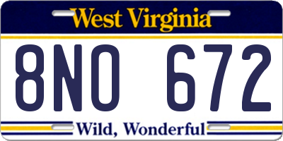 WV license plate 8NO672