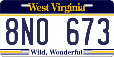 WV license plate 8NO673